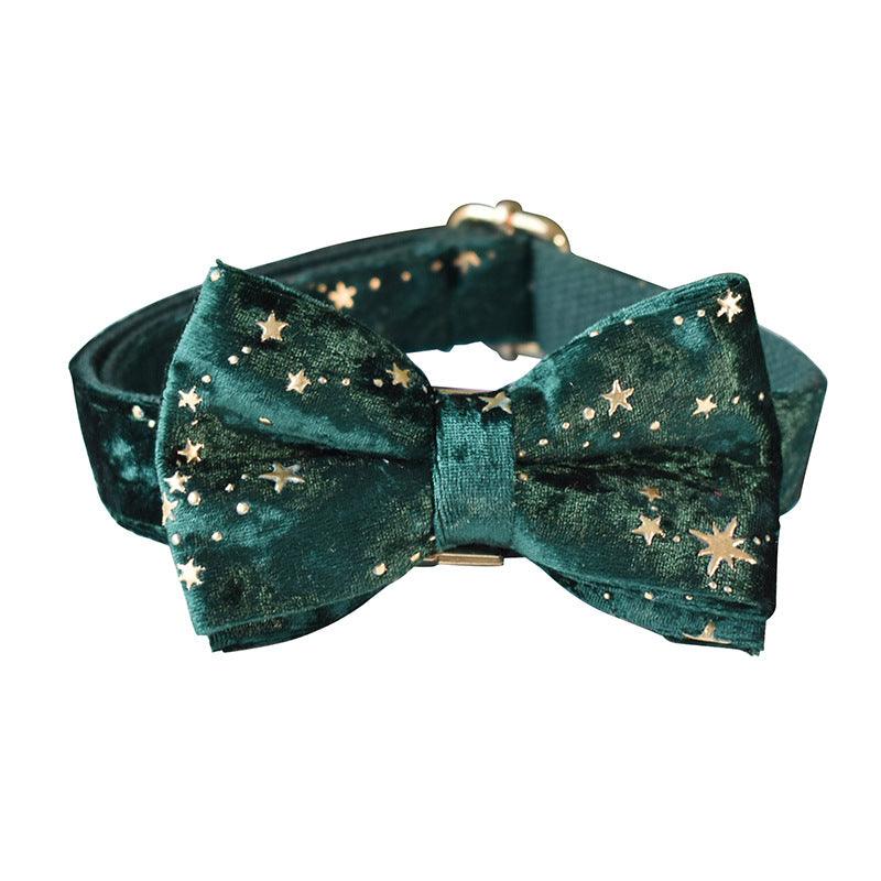 Green Star Fleece Pet Collar Bow Tie - Stylish And Comfortable Dog Accessory-1