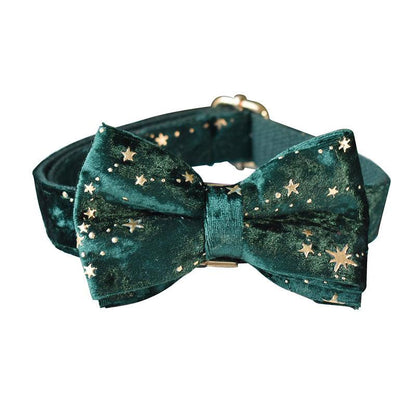 Green Star Fleece Pet Collar Bow Tie - Stylish And Comfortable Dog Accessory-1